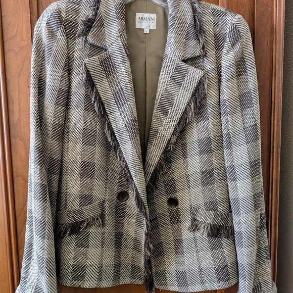 Armani Collezioni brown plaid jacket; size 4